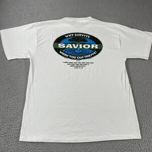 Vintage 90s Jesus Christ Savior Survivor White T Shirt XL RARE Jesus Tee Y2K